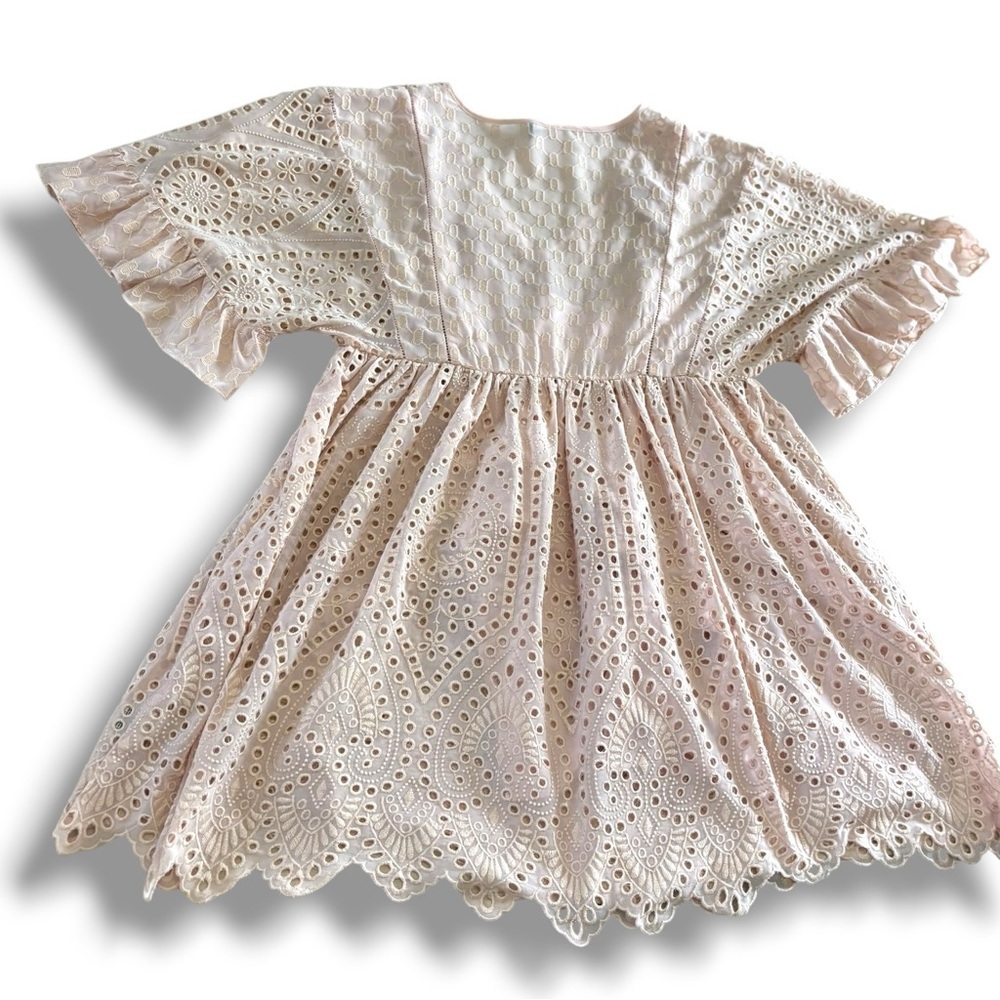 Anthropologie Akemi + Kin Pink Blush Eyelet Boho Babydoll Swing Dress 8 - Picture 2 of 11